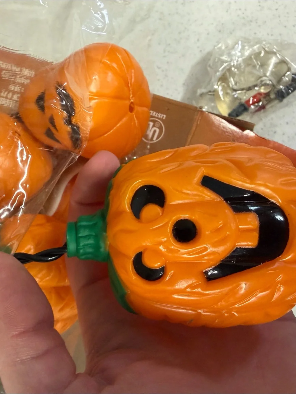 Vintage Halloween Jack O Lantern Pumpkin String Lights 9ft Curtain Lite 50 CT